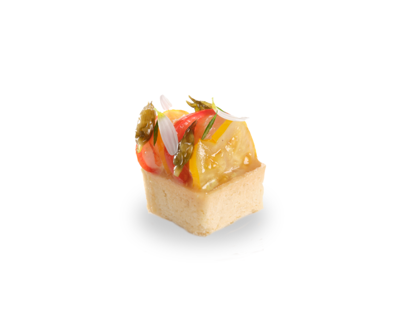 Shrimp tomato mille-feuille tarts
